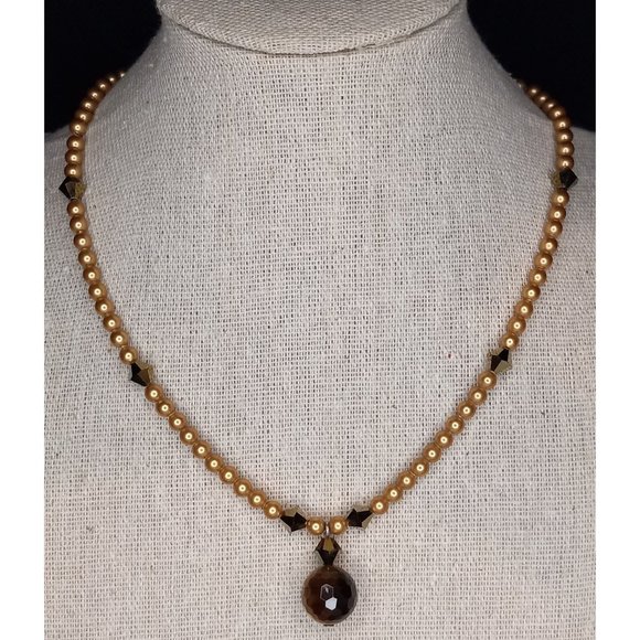 Emily Ray Sterling Silver 925 Tiger's Eye Pendant Crystal Beaded 15 Inch Necklac - Picture 1 of 4